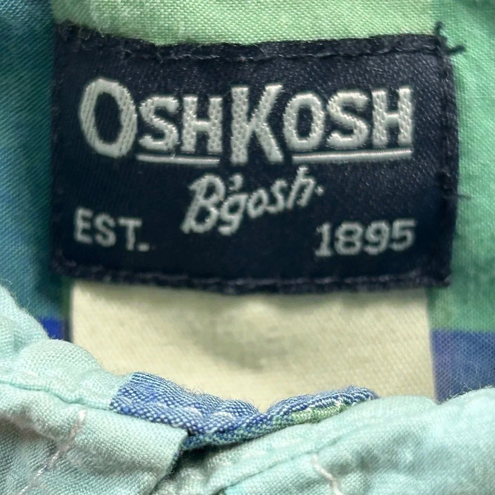 OshKosh B'gosh Plaid Long Sleeve Bodysuit 18 Months Green Blue‎ White